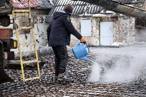 Rebuilding residential quarter in Irpin