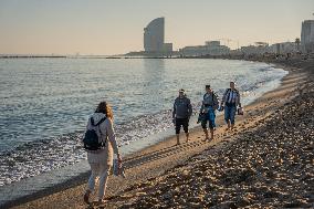 Hot Weather In Winter In Barcelona.