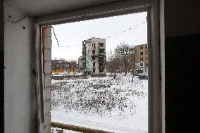 Buildings destroyed by Russian troops on Tsentralna Street in Borodianka