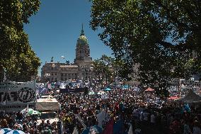 Tens Of Thousands March Against Milei's Cuts - Buenos Aires