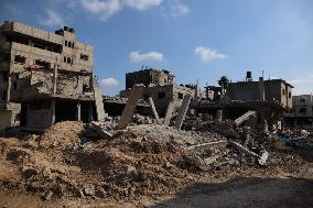 MIDEAST-GAZA-MAGHAZI REFUGEE CAMP-DESTROYED BUILDINGS