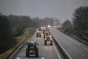Farmers Block The A16 Motorway - North Of Paris