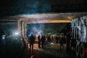 Farmers Block The A16 Motorway - North Of Paris