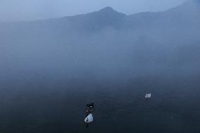 Duck Swim Around At Taudaha Wetland Lake At Kirtipur, Kathmandu, Nepal