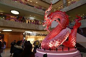 A Giant Pink Dragon Statue in Nanjing