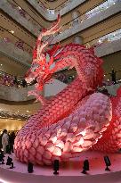 A Giant Pink Dragon Statue in Nanjing