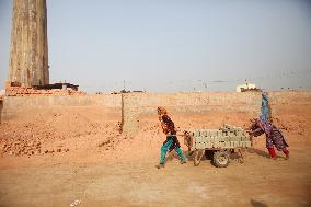 Laborers Work At A Bricks Field In Bangladesh