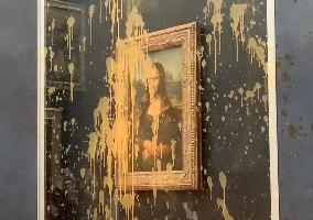 Protesters throwing soup at Mona Lisa painting - Paris