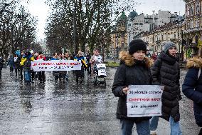 Relatives of soldiers hold picket in support of demobilization in Lviv