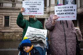 Relatives of soldiers hold picket in support of demobilization in Lviv