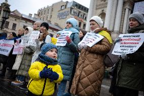 Relatives of soldiers hold picket in support of demobilization in Lviv