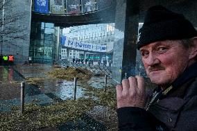 Farmers Set Some Fire Ouside The EU Parliament - Brussels