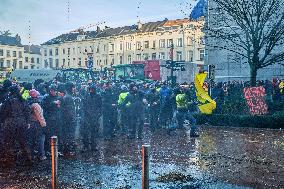 Farmers Set Some Fire Ouside The EU Parliament - Brussels