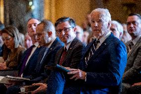 US President Joe Biden delivers remarks at the National Prayer Breakfast