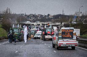 French Farmers Block The A6 Highway Near Paris