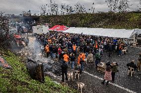 French Farmers Block The A6 Highway Near Paris