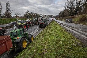 French Farmers Block The A6 Highway Near Paris