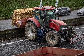 French Farmers Block The A6 Highway Near Paris