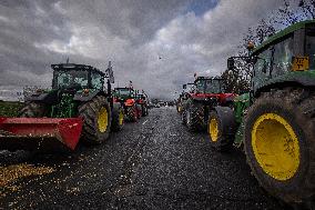 French Farmers Block The A6 Highway Near Paris