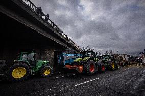 French Farmers Block The A6 Highway Near Paris