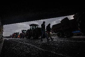 French Farmers Block The A6 Highway Near Paris