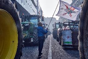 Farmers Set Some Fire Ouside The EU Parliament - Brussels