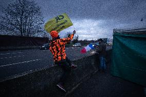 French Farmers Block The A6 Highway Near Paris