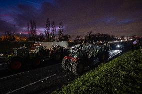 French Farmers Block The A6 Highway Near Paris
