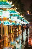 Visitors View Lanterns at Bailuzhou Park in Nanjing