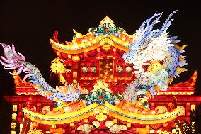 Visitors View Lanterns at Bailuzhou Park in Nanjing