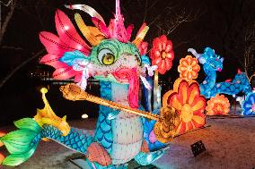 Tourists Enjoy Colorful Lights at Tang Paradise in Xi 'an