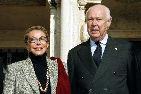 The Princes Vittorio Emanuele and Marina of Savoy visit a castle in Piedmont
