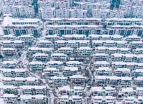 Residential Area Snow Scenery in Suqian