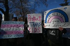 Edmonton Rally Opposing Alberta Premier Danielle Smith's New Transgender Policy