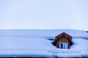 Snow In Italian Alps Dolomites