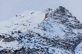 Snow In Italian Alps Dolomites