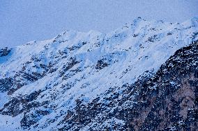 Snow In Italian Alps Dolomites