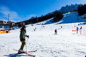 People Skiing In Monte Baranci, San Candido