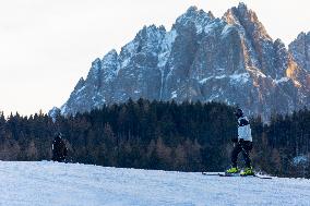 People skiing in Monte Elmo, Italian Dolomites