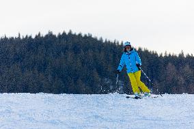 People skiing in Monte Elmo, Italian Dolomites