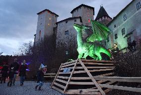 AUSTRIA-BURGENLAND-LOCKENHAUS CASTLE-GAME OF DRAGONS-LIGHT SHOW