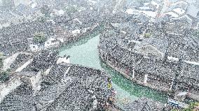 Xinshi Ancient Town During Heavy Snow in Huzhou