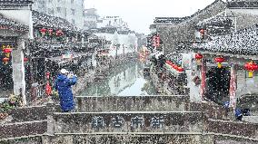 Xinshi Ancient Town During Heavy Snow in Huzhou