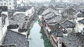 Xinshi Ancient Town During Heavy Snow in Huzhou