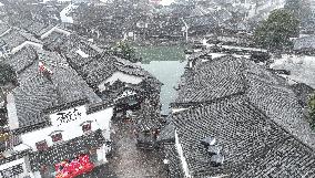 Xinshi Ancient Town During Heavy Snow in Huzhou