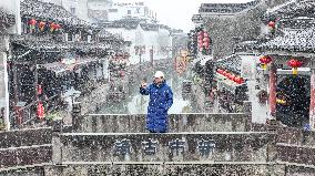 Xinshi Ancient Town During Heavy Snow in Huzhou