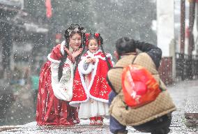 Xinshi Ancient Town During Heavy Snow in Huzhou