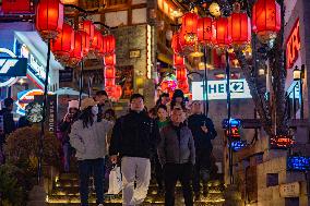 Tourists Visit The Traditional Style Shibati Area in Chongqing
