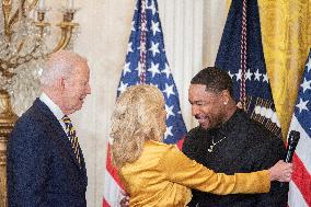 United States President Joe Biden delivers remarks at the Black History Month Reception.