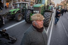 Catalan Farmers Collapse The Entrances And Enter Barcelona.